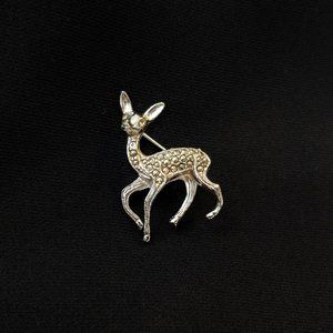 Vintage Tiny Deer Brooch - marcasite and silver-toned